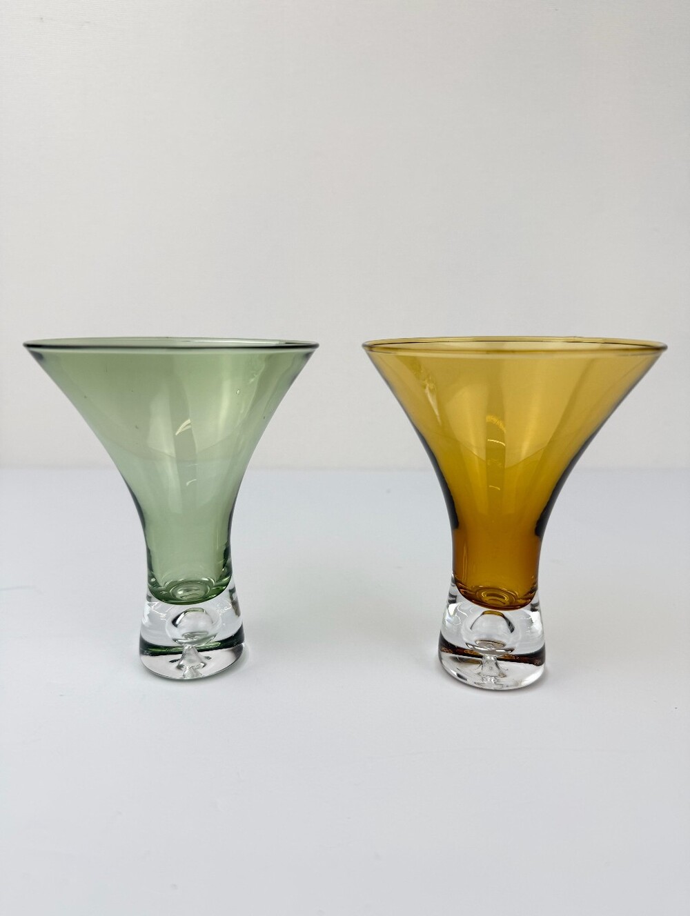Artland Jewel Bubble Bottom Martini Shot Glasses - Green & Amber Set of 2